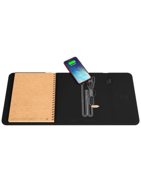 Blocco note formato A5 con power bank wireless da 5 W/4000 mAh e logo luminoso SCX.design O18
