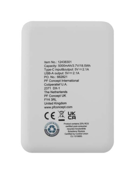 Power bank da 5000 mAh di Tipo C in plastica riciclata Asama