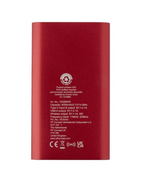 Power bank wireless da 4000 mAh Type C in alluminio riciclato Juice 