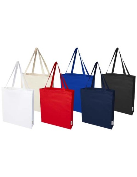 Tote bag a soffietto in cotone riciclato certificato GRS da 140 g/m² Madras