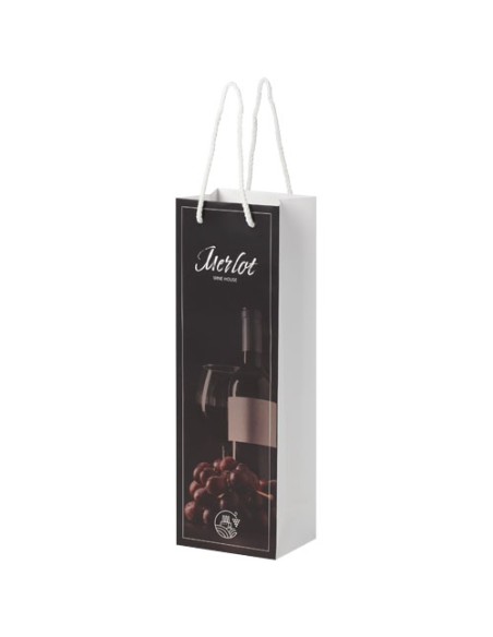 Sacchetto in carta integra da 170 g/m2 per bottiglia di vino realizzato a mano con manici di plastica - 12 x 9 x 37 cm