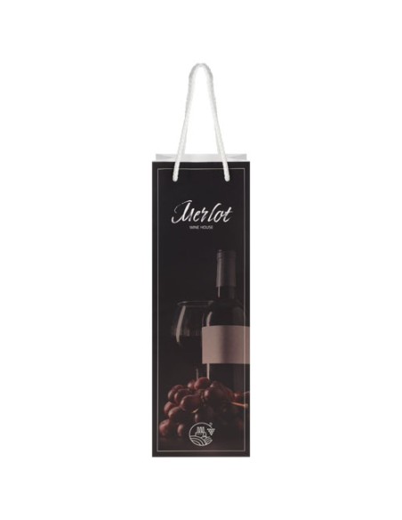 Sacchetto in carta integra da 170 g/m2 per bottiglia di vino realizzato a mano con manici di plastica - 12 x 9 x 37 cm