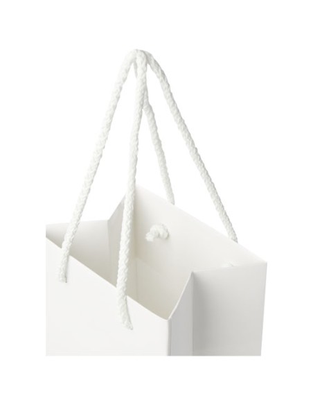 Sacchetto in carta integra da 170 g/m2 per bottiglia di vino realizzato a mano con manici di plastica - 12 x 9 x 37 cm