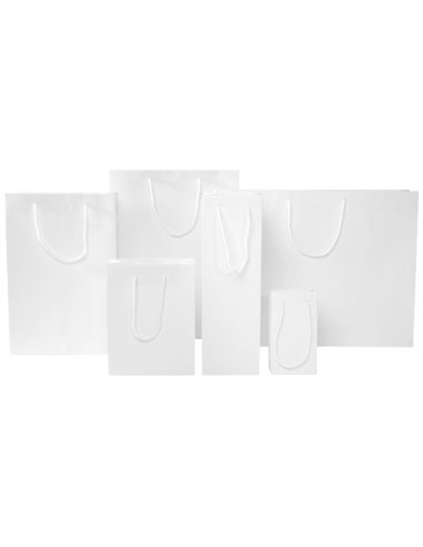 Sacchetto in carta integra da 170 g/m2 per bottiglia di vino realizzato a mano con manici di plastica - 12 x 9 x 37 cm