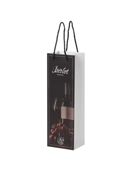 Sacchetto in carta integra da 170 g/m2 per bottiglia di vino realizzato a mano con manici di plastica - 12 x 9 x 37 cm