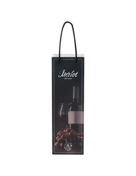 Sacchetto in carta integra da 170 g/m2 per bottiglia di vino realizzato a mano con manici di plastica - 12 x 9 x 37 cm