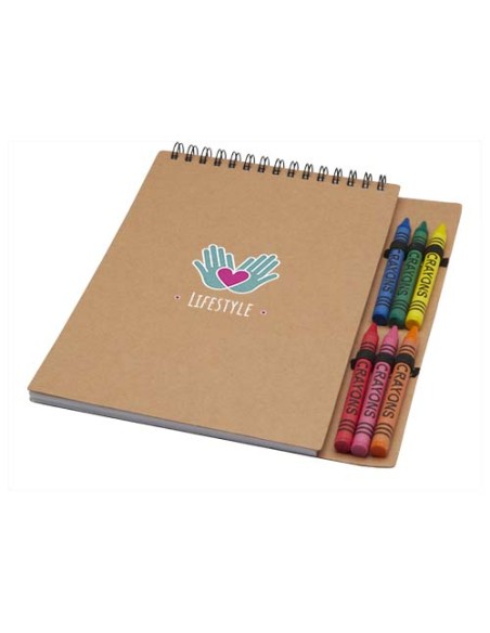 Quaderno a spirale formato A5 con copertina morbida e set di pastelli Doodle